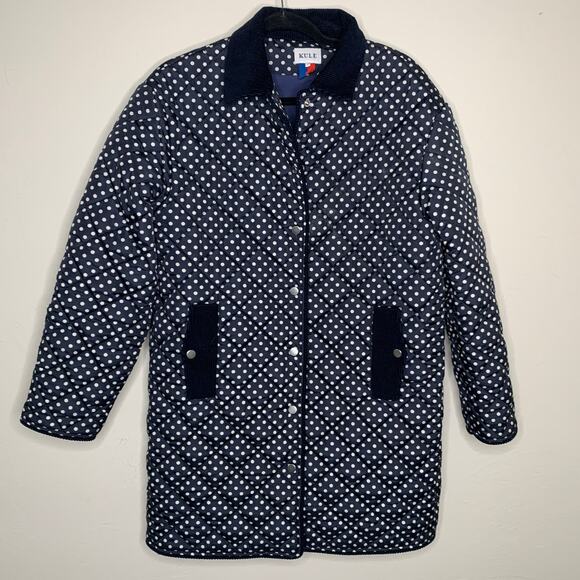 KULE Jackets & Blazers - KULE Blue White Polka Dot Quilted Barn Coat Sz Small Like New